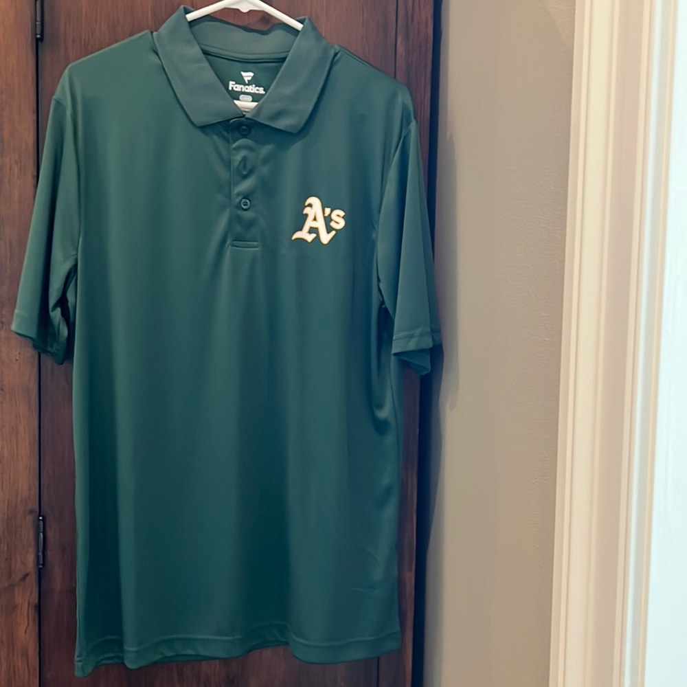 Oakland Athletics A’s Fanatics Mens Polo Style Shirt Green Size L Large Worn 1x